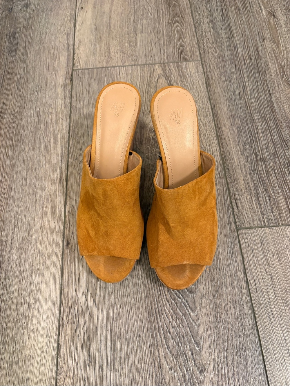 H&M Rust-Tan Suede Open-Toe Slide Mules - Women